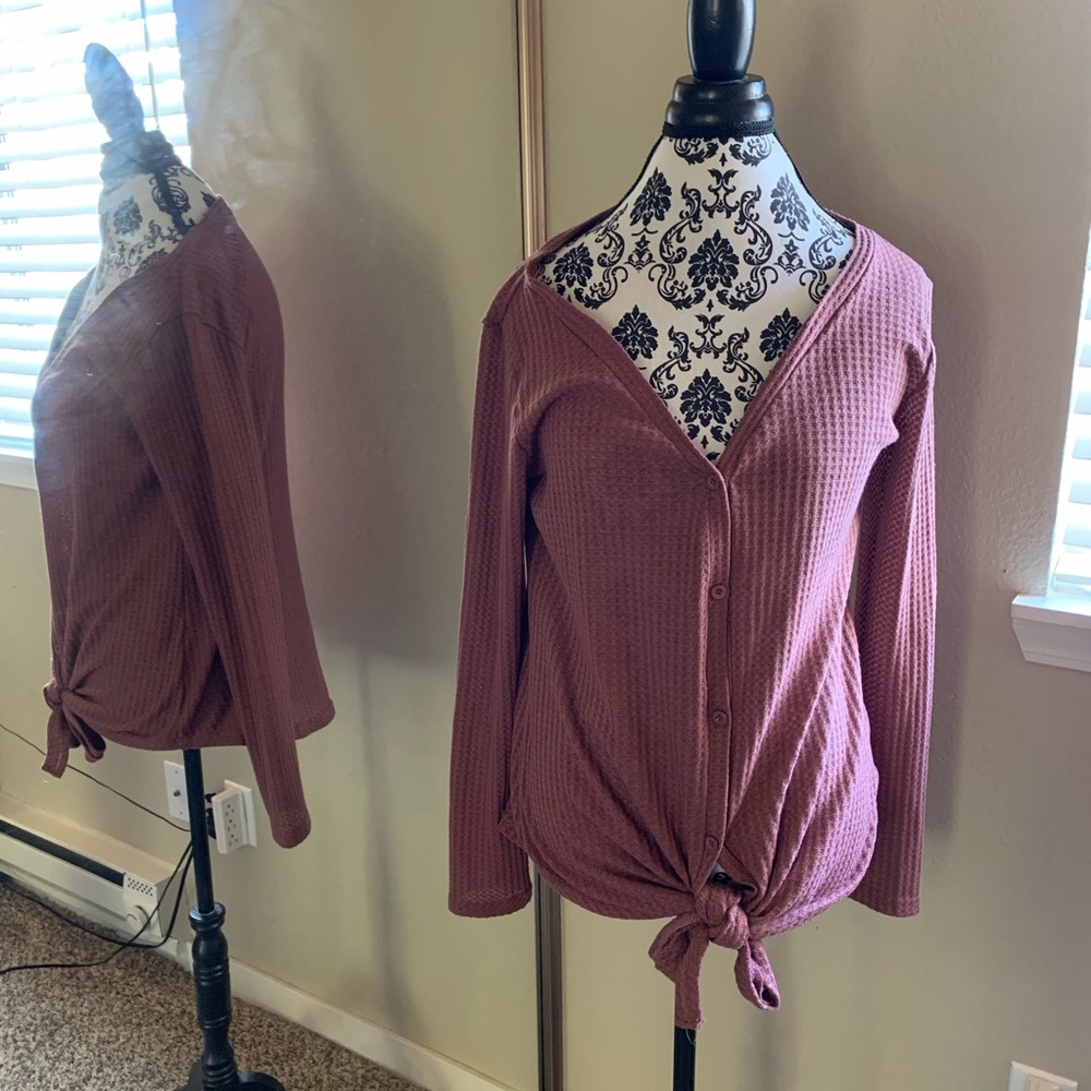 Amelia James Burgundy Button Sweater
